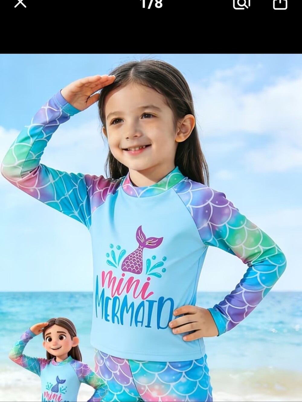 Girls Mini Mermaid Rash Guard Swim Set sz 5-6yrs #1461-1265